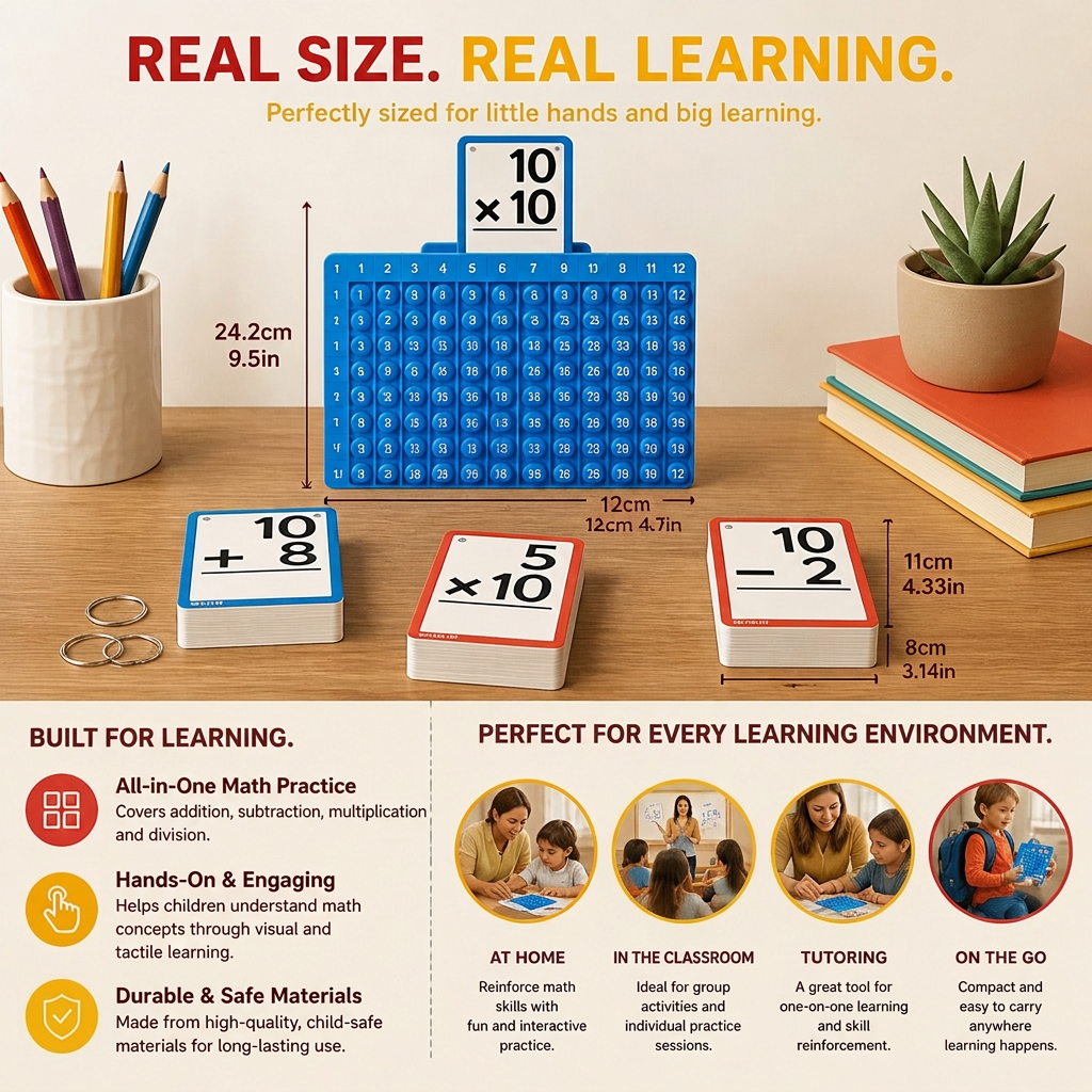 Math Learning Cards Set with Calculation Board – Addition, Subtraction, Multiplication & Division