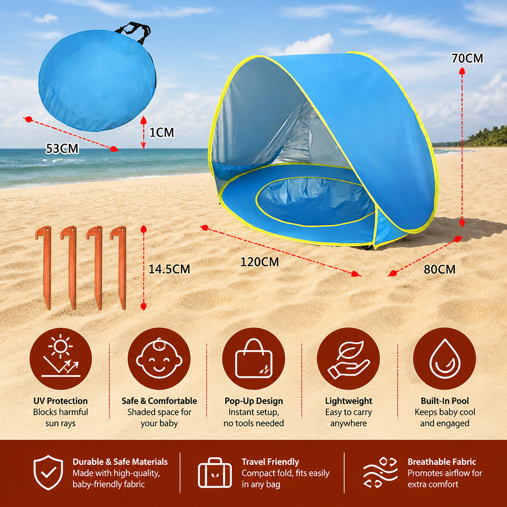 Pop-Up Baby Beach Tent with Built-In Pool & UV Protection – Portable Sun Shade for Kids