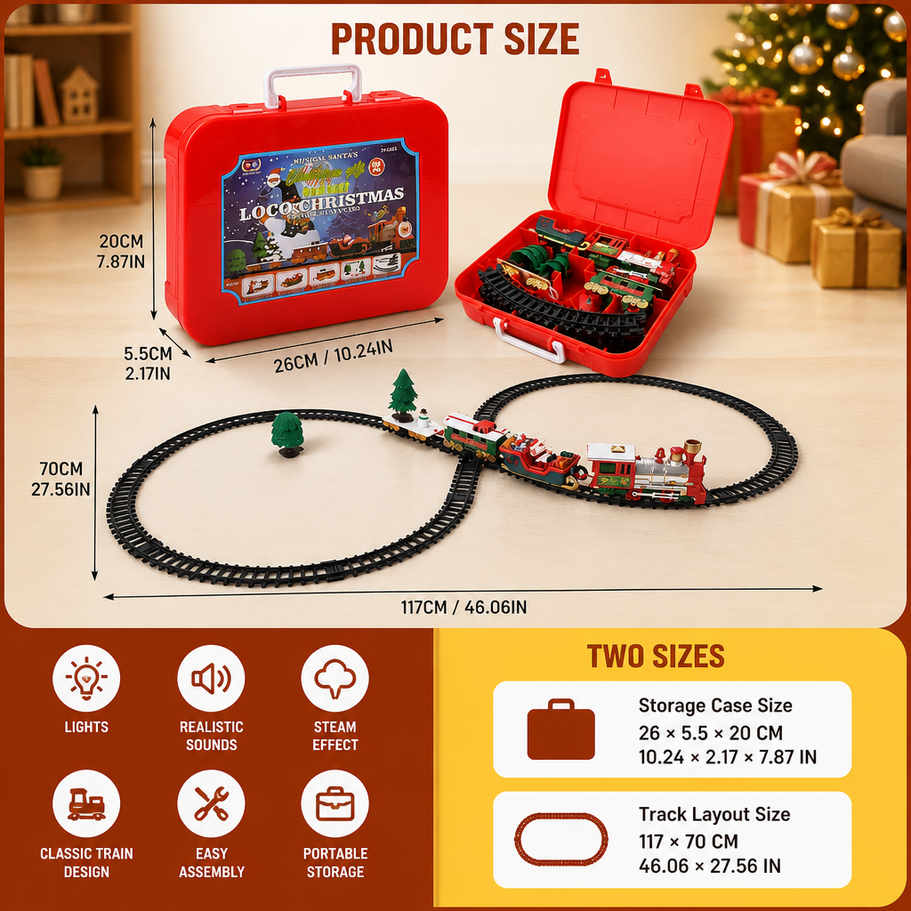 Kids’ Electric Train Set with Lights, Sounds & Steam Effects