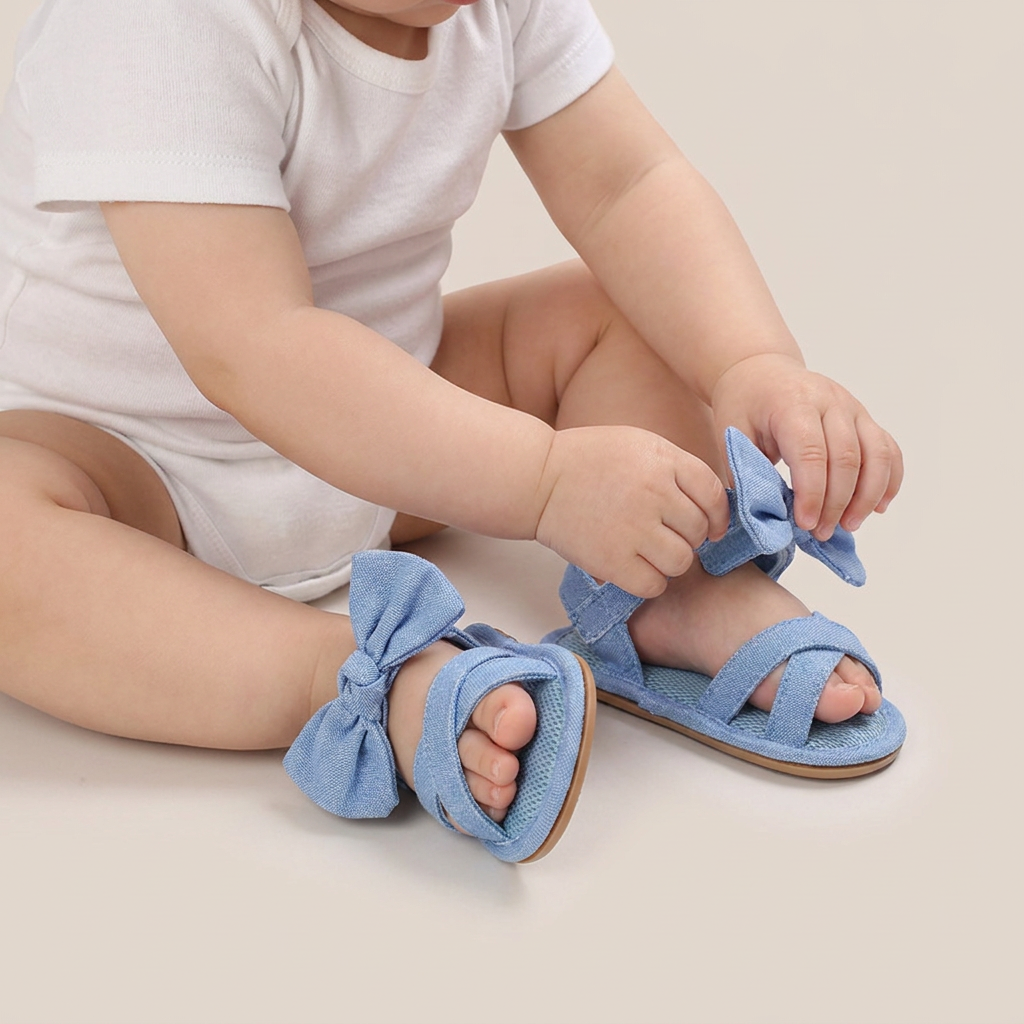 Cross-Strap Bow Sandals Blue