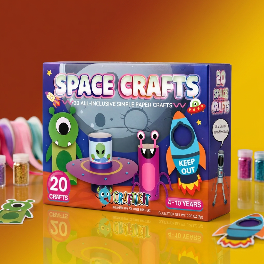 Kids Paper Crafts Box – 20 Easy DIY Arts & Crafts Projects for Ages 3–10 with Glue Stick, Tape & Envelopes