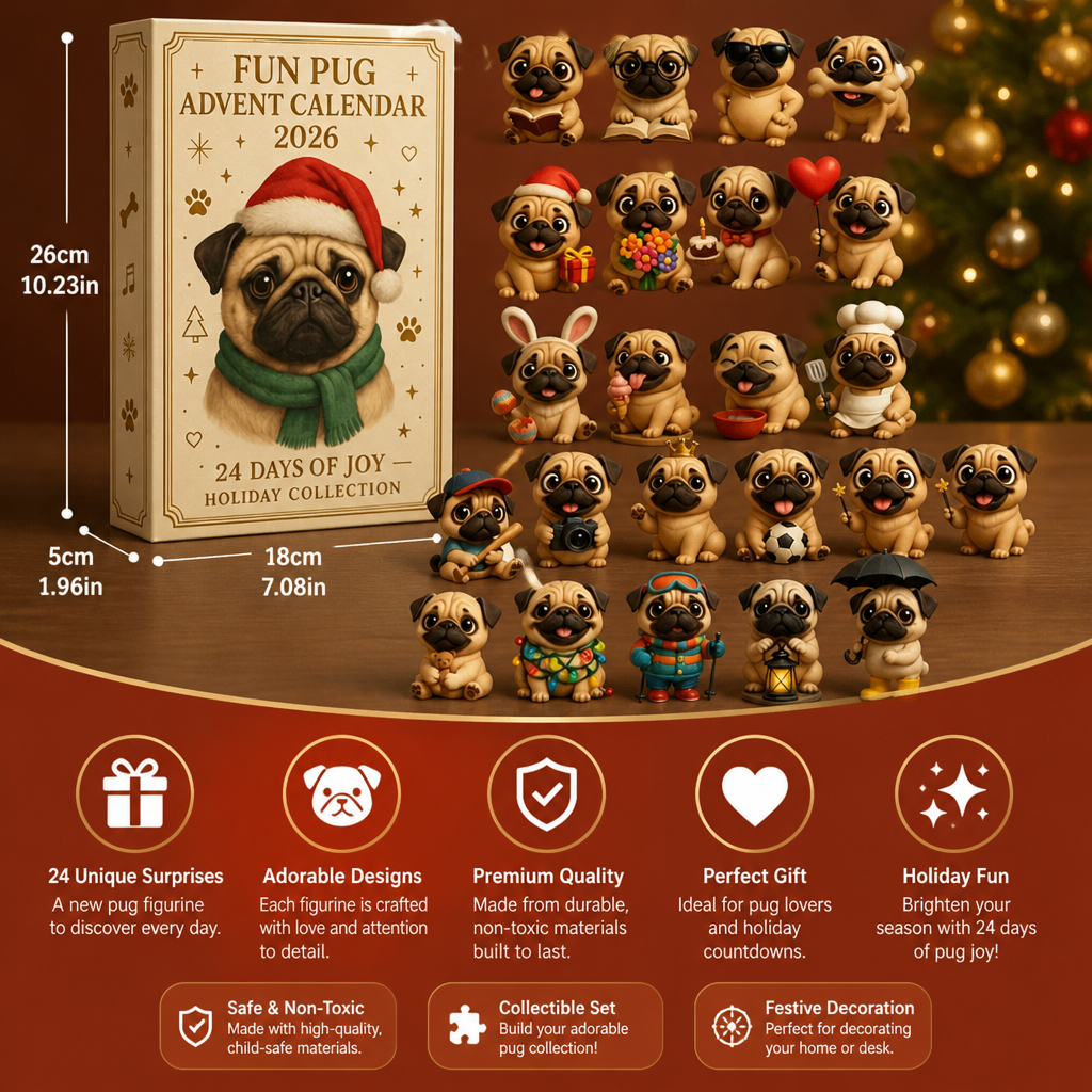 24-Day Pug Advent Calendar with Surprise Figurines
