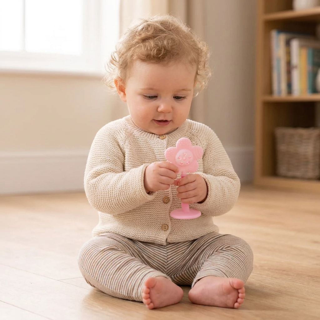 2-in-1 Sunflower Baby Teether & Rattle with Suction Base