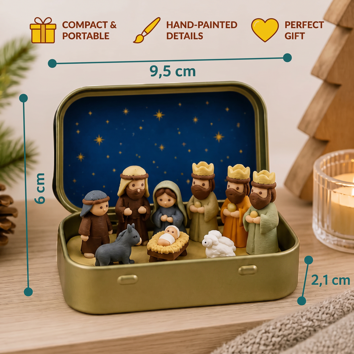 Mini Christmas Nativity Scene in a Box – Hand-Painted Nativity Figure Set