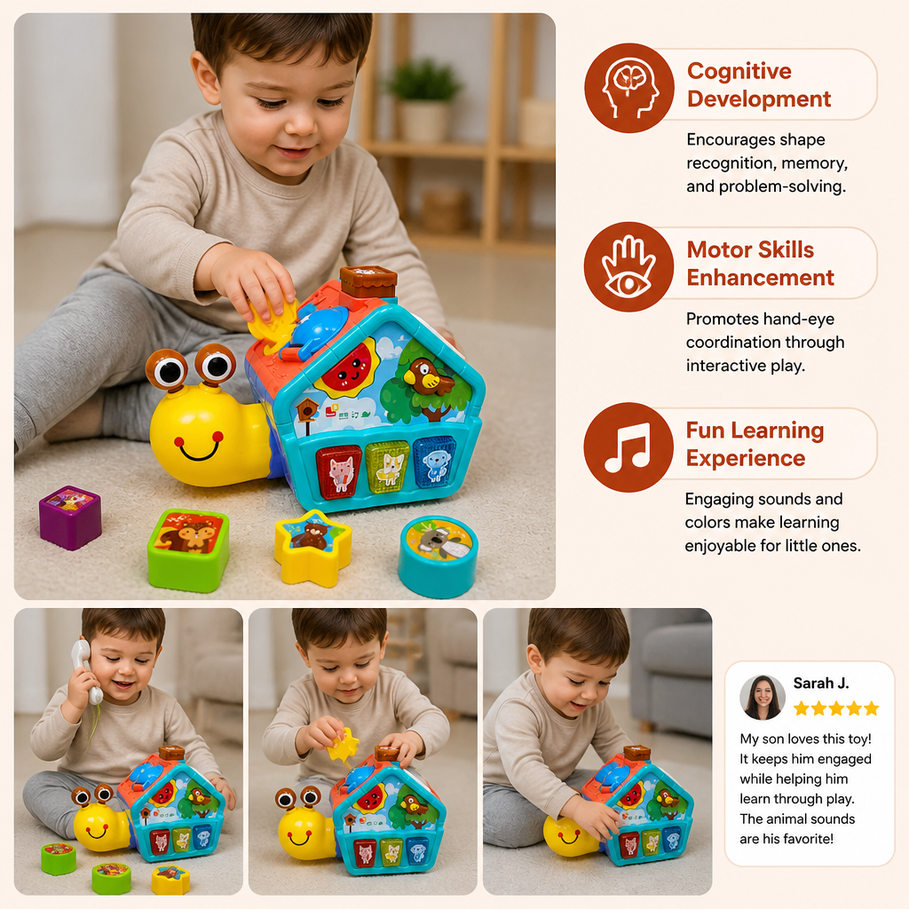 Baby Snail Learning Toy with Phone, Shape Sorter & Animal Sounds