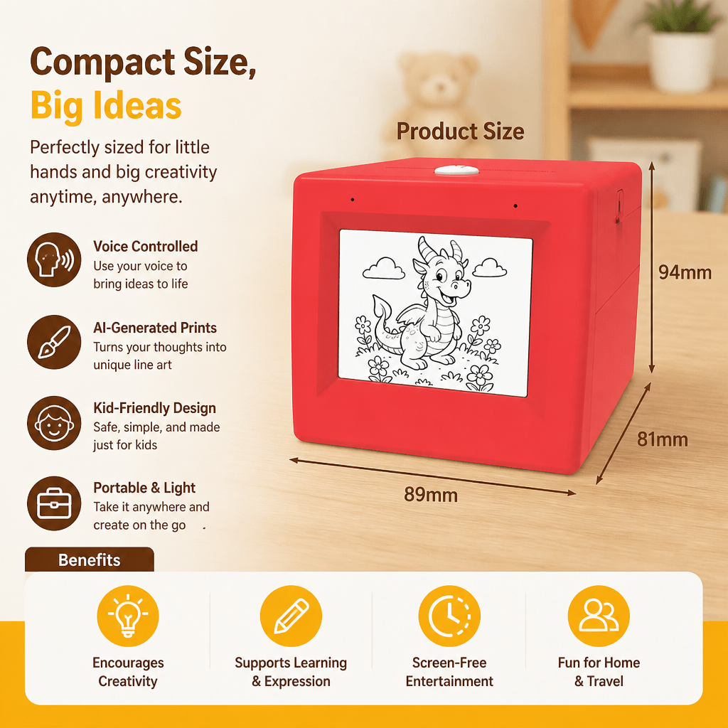 Magic AI Kids Print Box with Voice Control – Portable Creative Drawing & Idea Printer