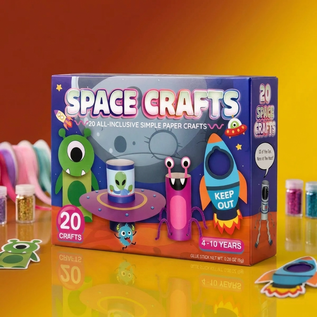 Kids Paper Crafts Box – 20 Easy DIY Arts & Crafts Projects for Ages 3–10 with Glue Stick, Tape & Envelopes