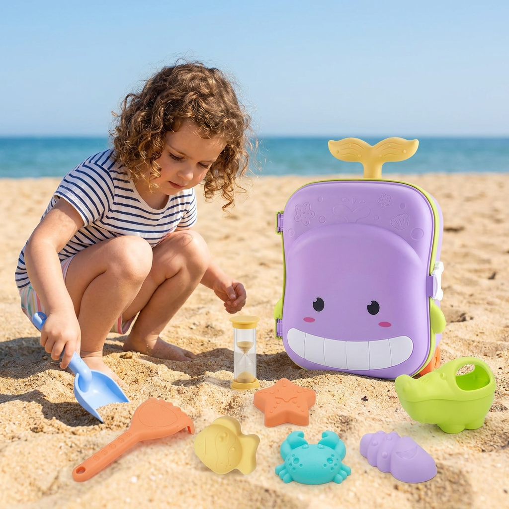 Kids Beach Toy Suitcase with Sand Tools and Hourglass