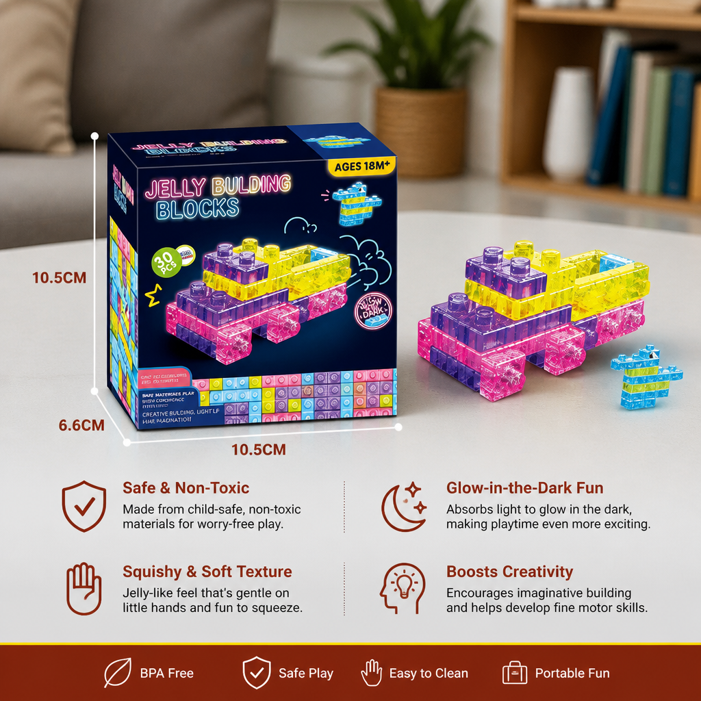 Glow-in-the-Dark Squishy Jelly Building Blocks for Kids – Safe & Soft