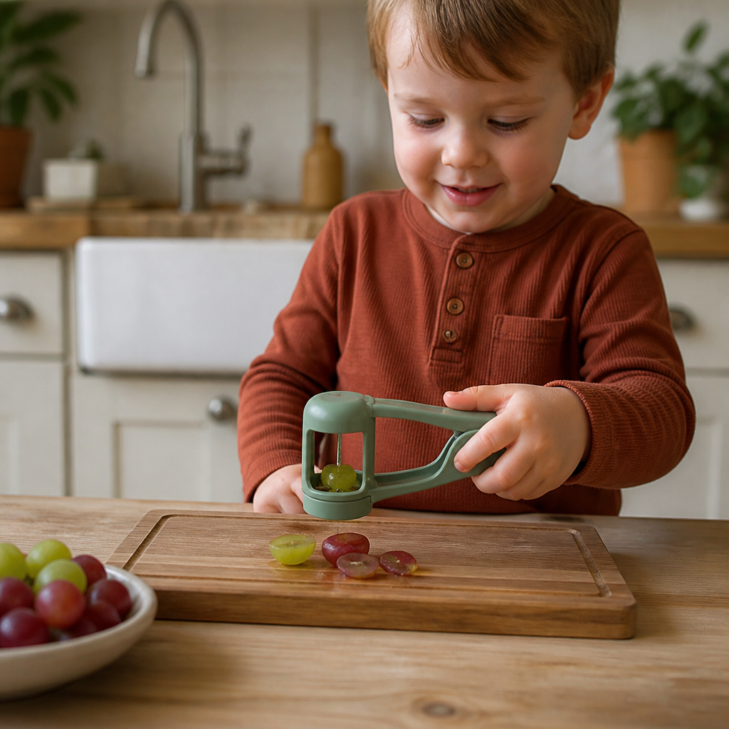 Stainless Steel Grape & Cherry Tomato Cutter – Safe One-Press Quarter Slicer for Toddlers & Kids