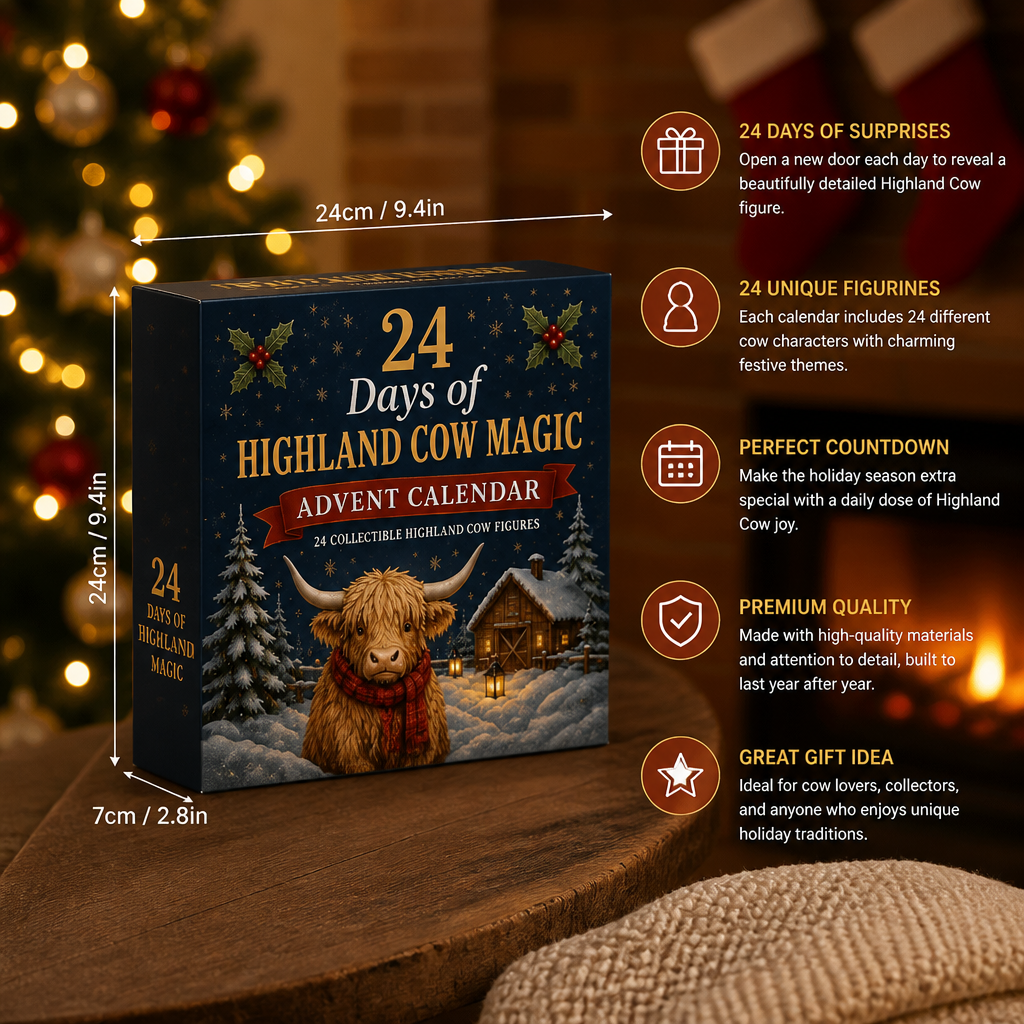 24-Day Highland Cow Advent Calendar with Collectible Mini Figurines