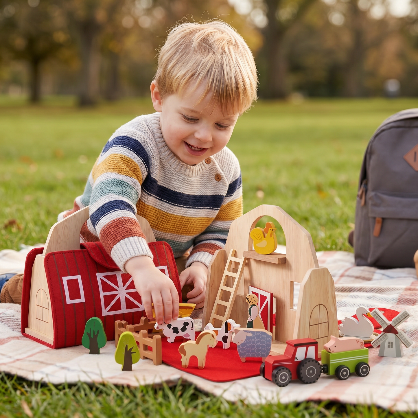 Montessori Wooden & Felt Farm Travel Toy – Perfect for On-the-Go Play