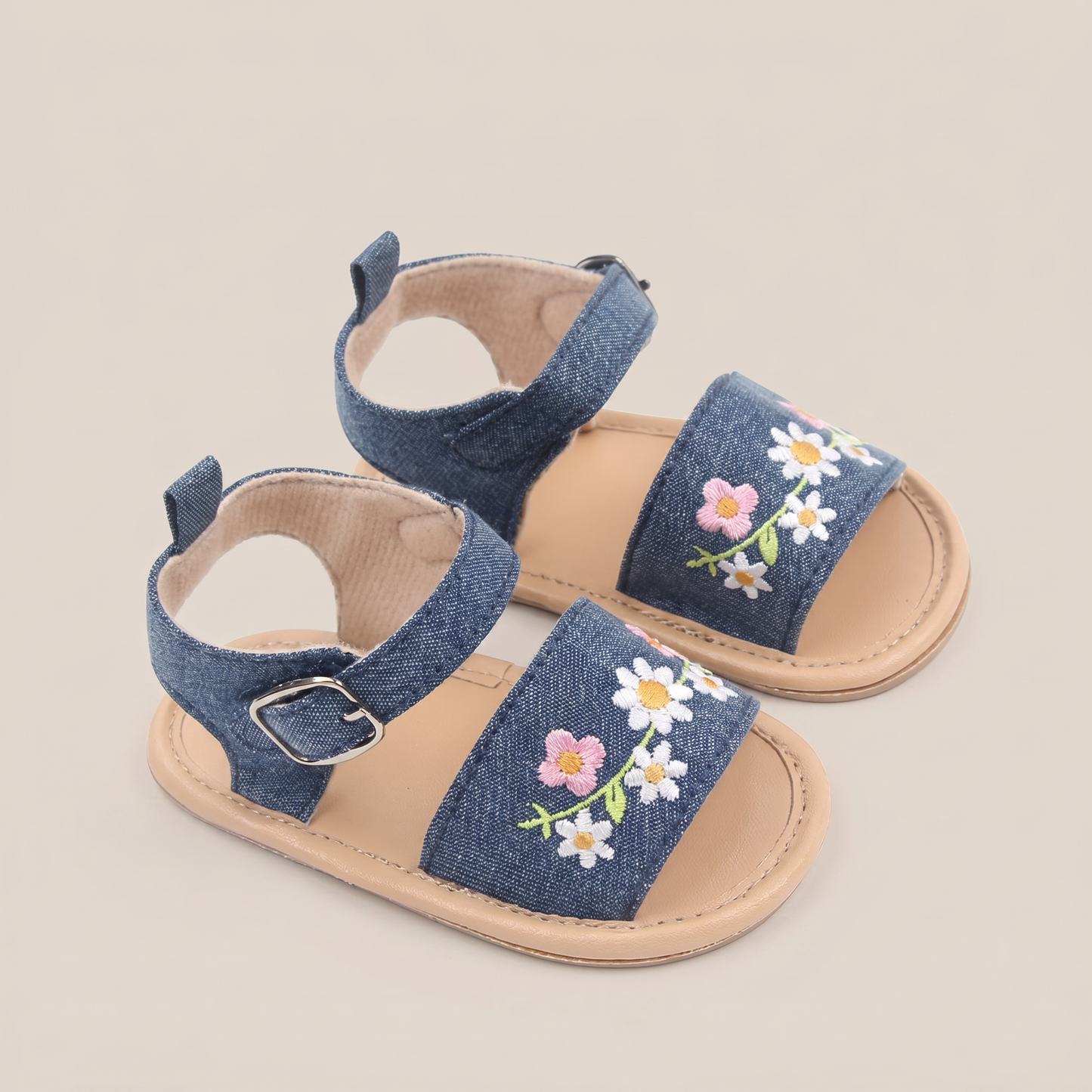 Embroidered Daisy Buckle Sandals