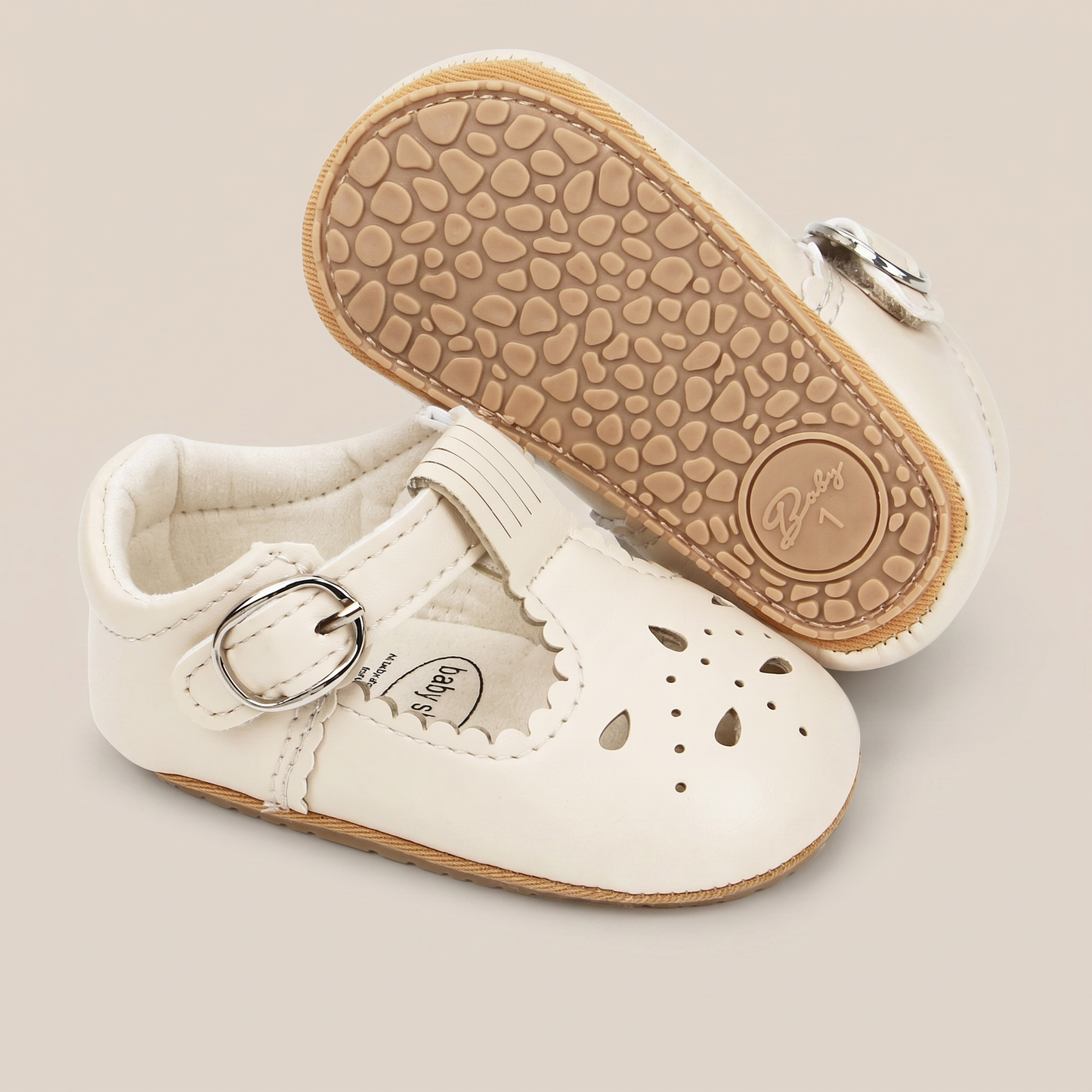 Perforated T-Strap Buckle Shoes