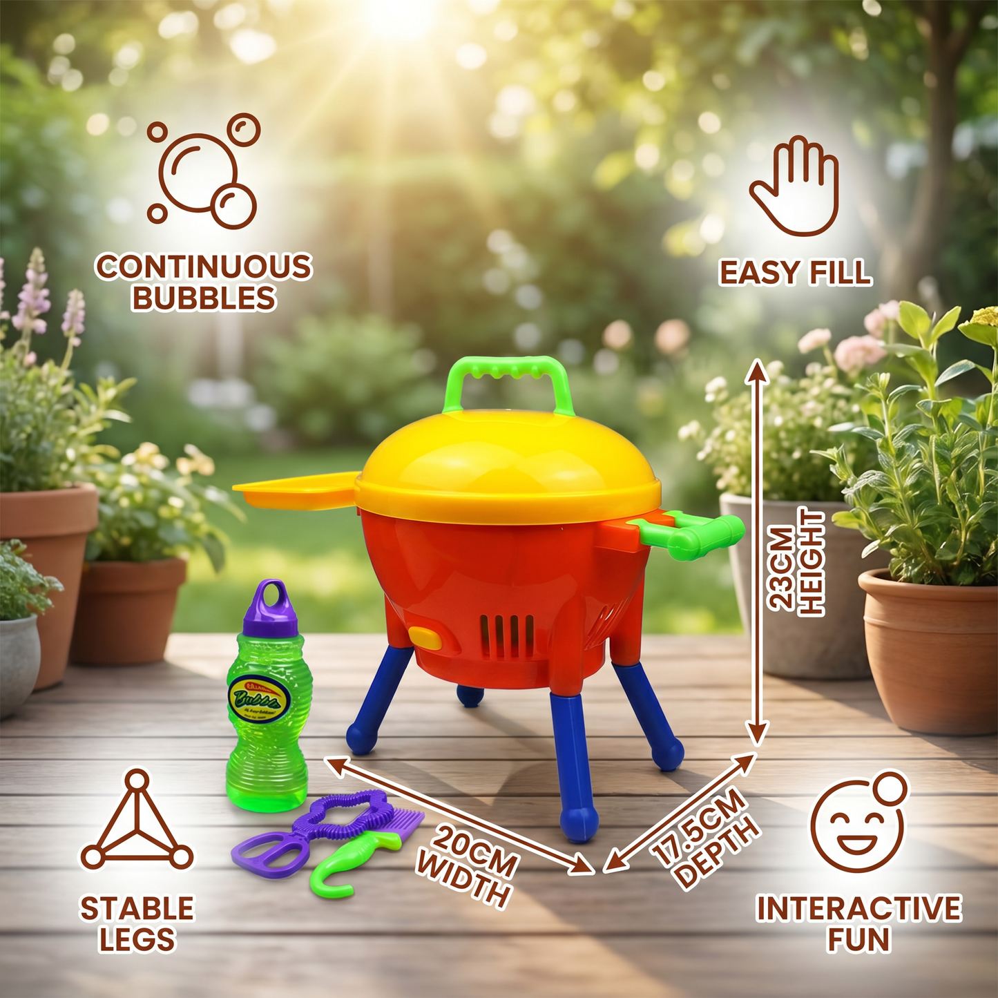 BBQ Bubble Machine Toy with Bubble Solution and Shapes