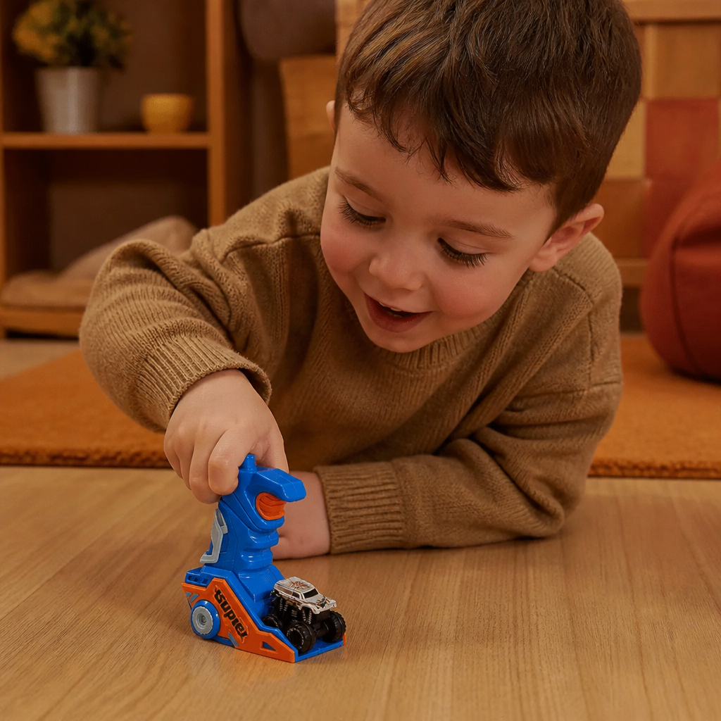 One-Click Monster Truck Launcher with Helmet & Handle Design