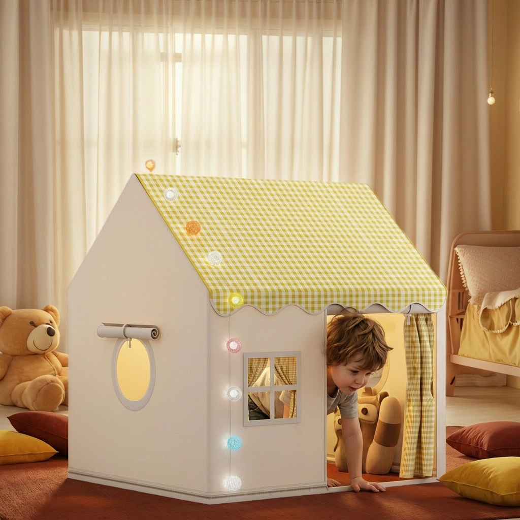 Kids Play House Tent with Checkered Roof