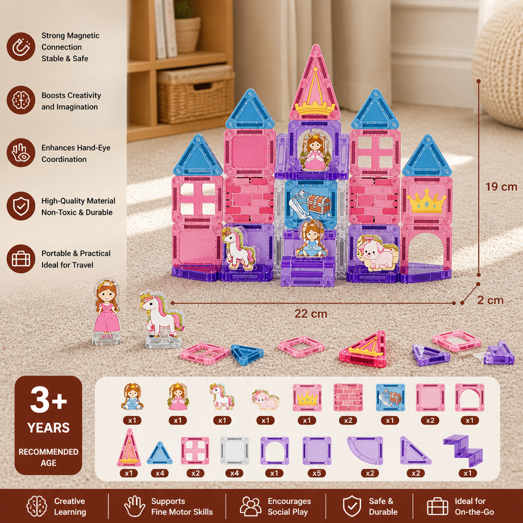 Princess Castle Travel Play Set with Compact Metal Storage Box
