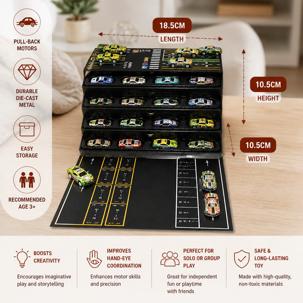 48-Piece Mini Die-Cast Pull-Back Car Set with Storage Container Box