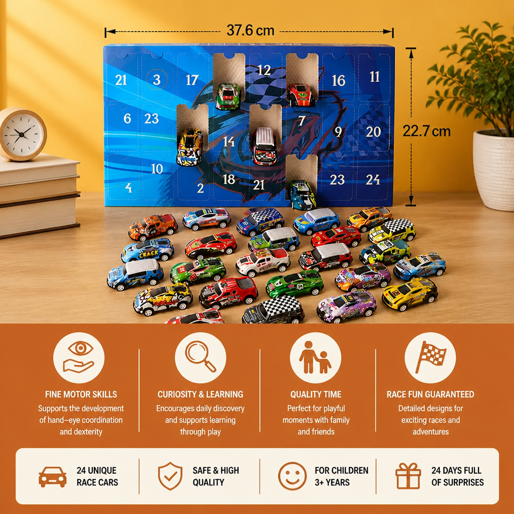 24-Day Race Car Advent Calendar with Surprise Toy Cars