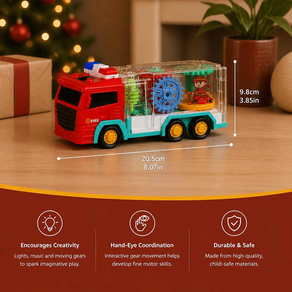 Interactive Fire Truck Toy with Colorful Moving Gears
