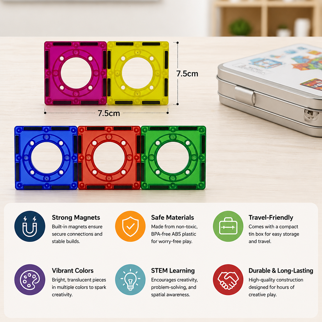 Magnetic Building Blocks Set for Kids – Travel-Friendly Storage Tin