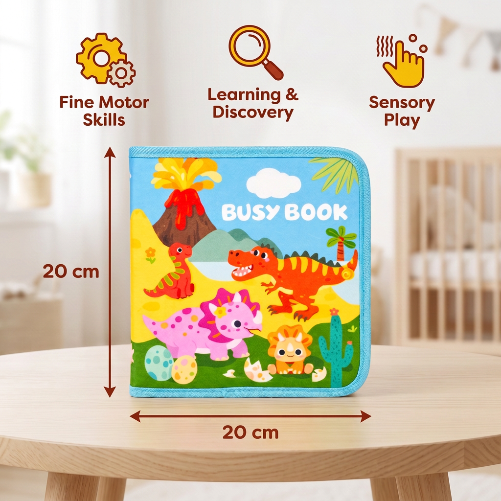 8-in-1 Montessori Dinosaur Busy Board Activity Book for Toddlers