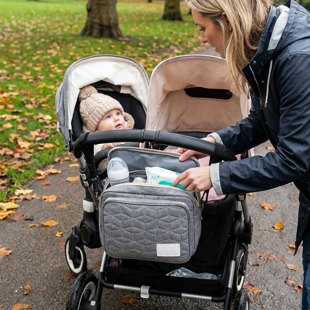 3in1 Stroller Organizer Bag – Waterproof Diaper Caddy with Insulated Pockets