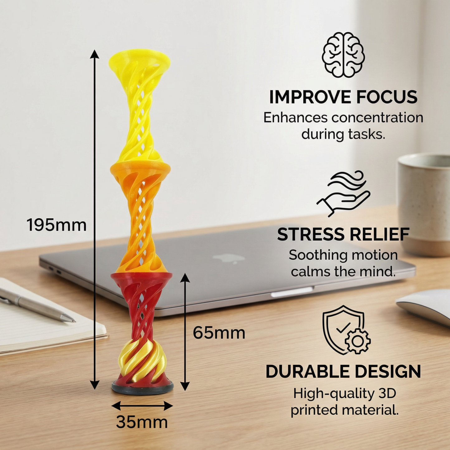 3D Printed Spiral Fidget Toy – Satisfying Rotating Desk Toy for Stress Relief & Focus