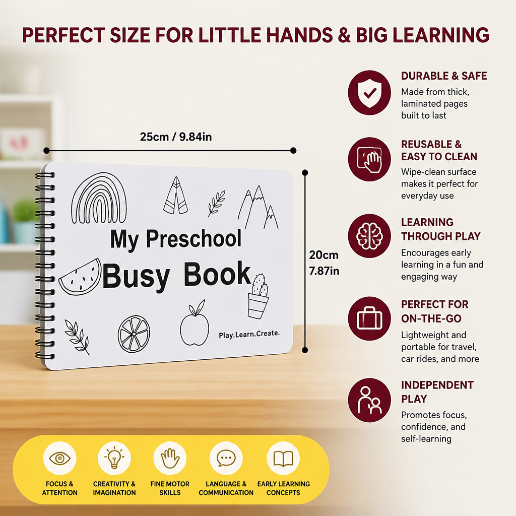 Montessori Busy Book – Reusable Preschool Learning Activity Book