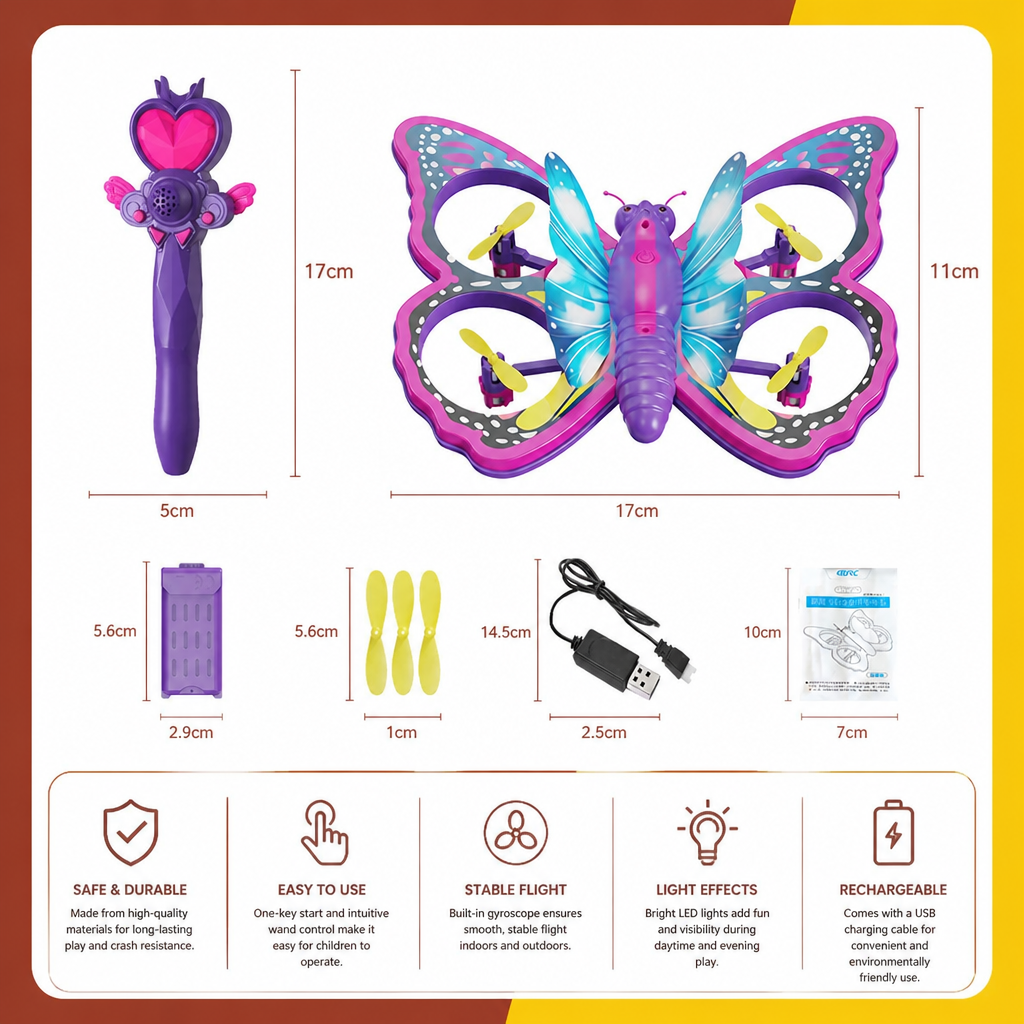 Magic Light-Up Butterfly Quadcopter Toy with Wand Control