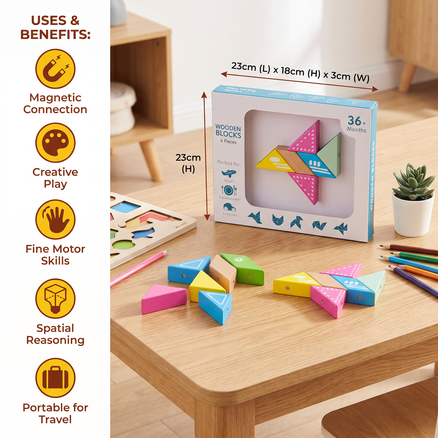 Magnetic Wooden Geometry Puzzle Blocks