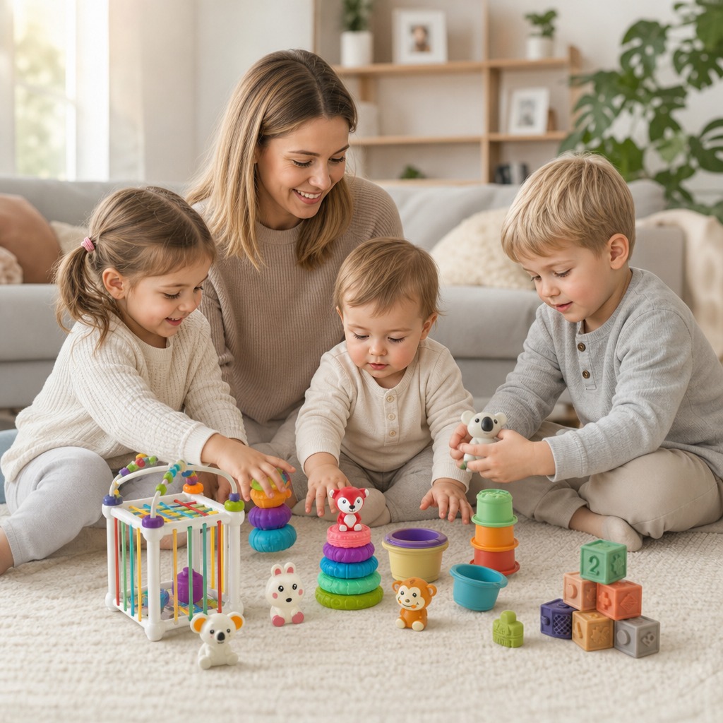 5-in-1 Montessori Soft Rubber Baby Sensory Play Set with Stacking & Sorting Toys – 26 Pieces
