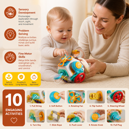 Baby Busy Cube with 10 Activities Montessori Sensory Learning Toy