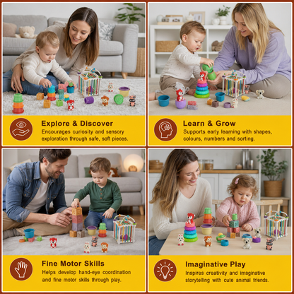 5-in-1 Montessori Soft Rubber Baby Sensory Play Set with Stacking & Sorting Toys – 26 Pieces