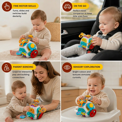 Baby Busy Cube with 10 Activities Montessori Sensory Learning Toy