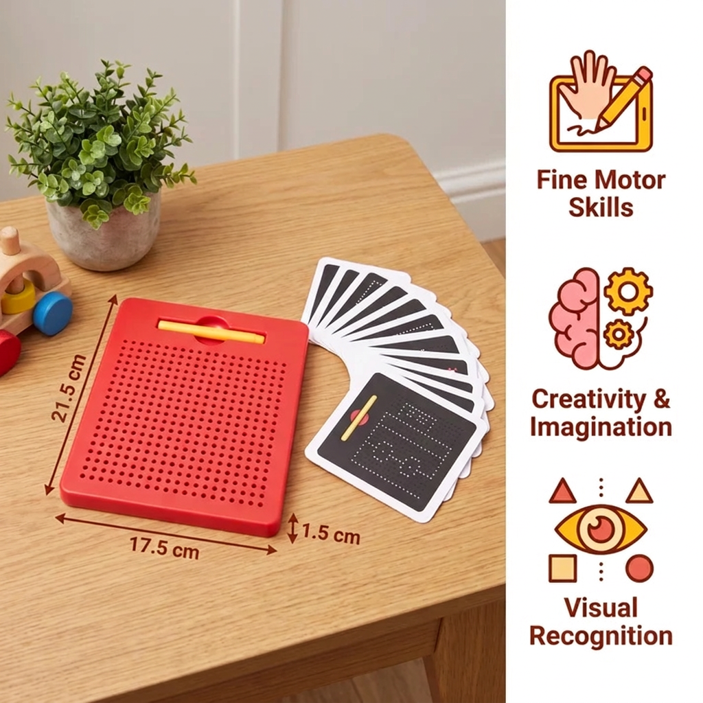2-in-1 Magnetic Writing & Drawing Board with Snap-On Shape Tiles for Kids