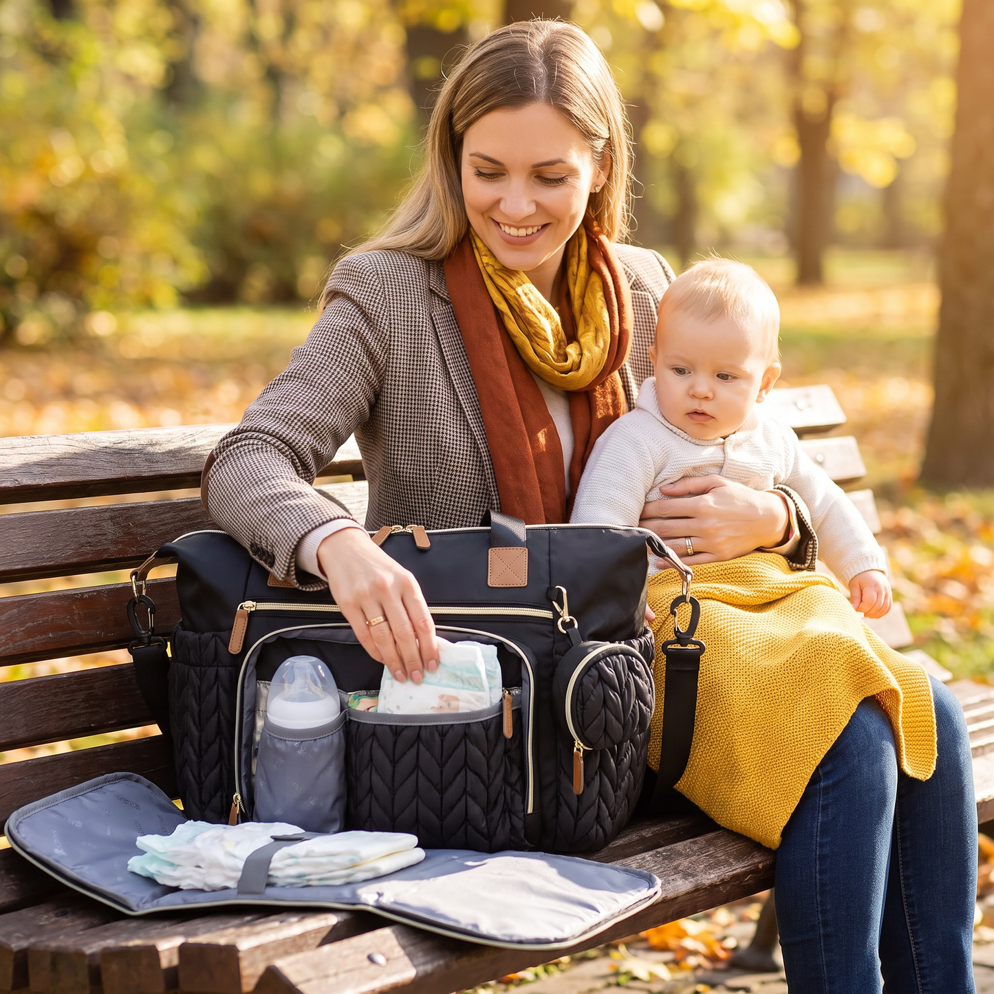 Lightweight Waterproof Diaper Tote Bag – Large Capacity with Changing Pad & Pacifier Case