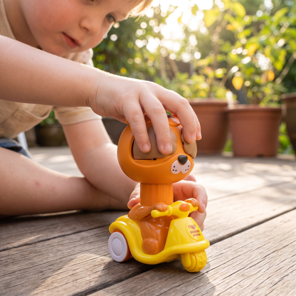 Press & Go Animal Motorcycle Toy – Cute Hide-and-Seek Character Car