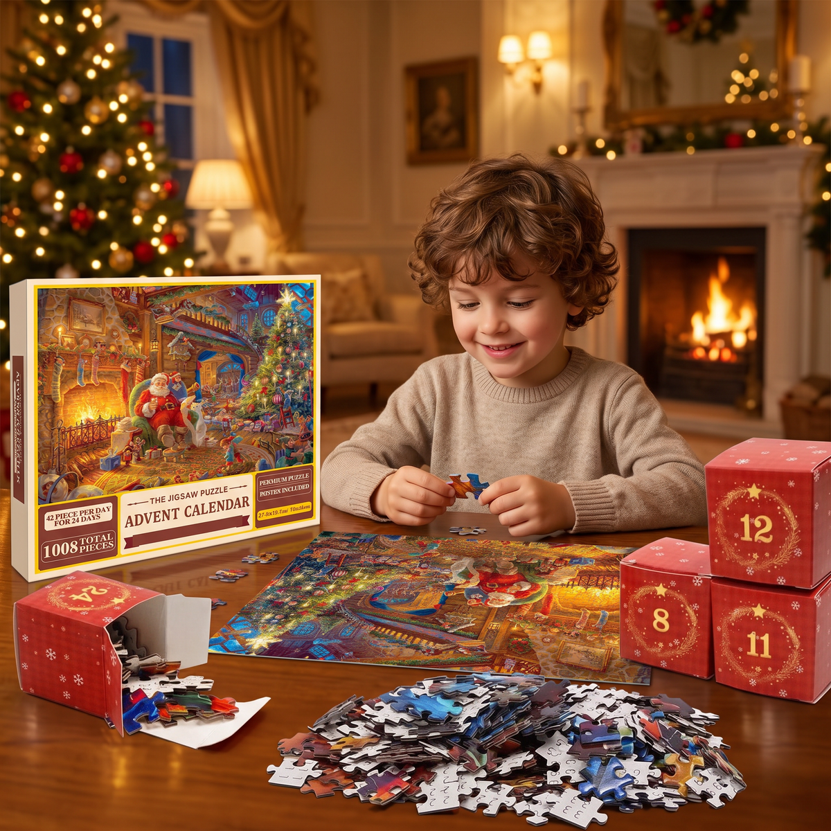 Christmas Jigsaw Puzzle Advent Calendar – 1008-Piece 24-Day Countdown Puzzle Set
