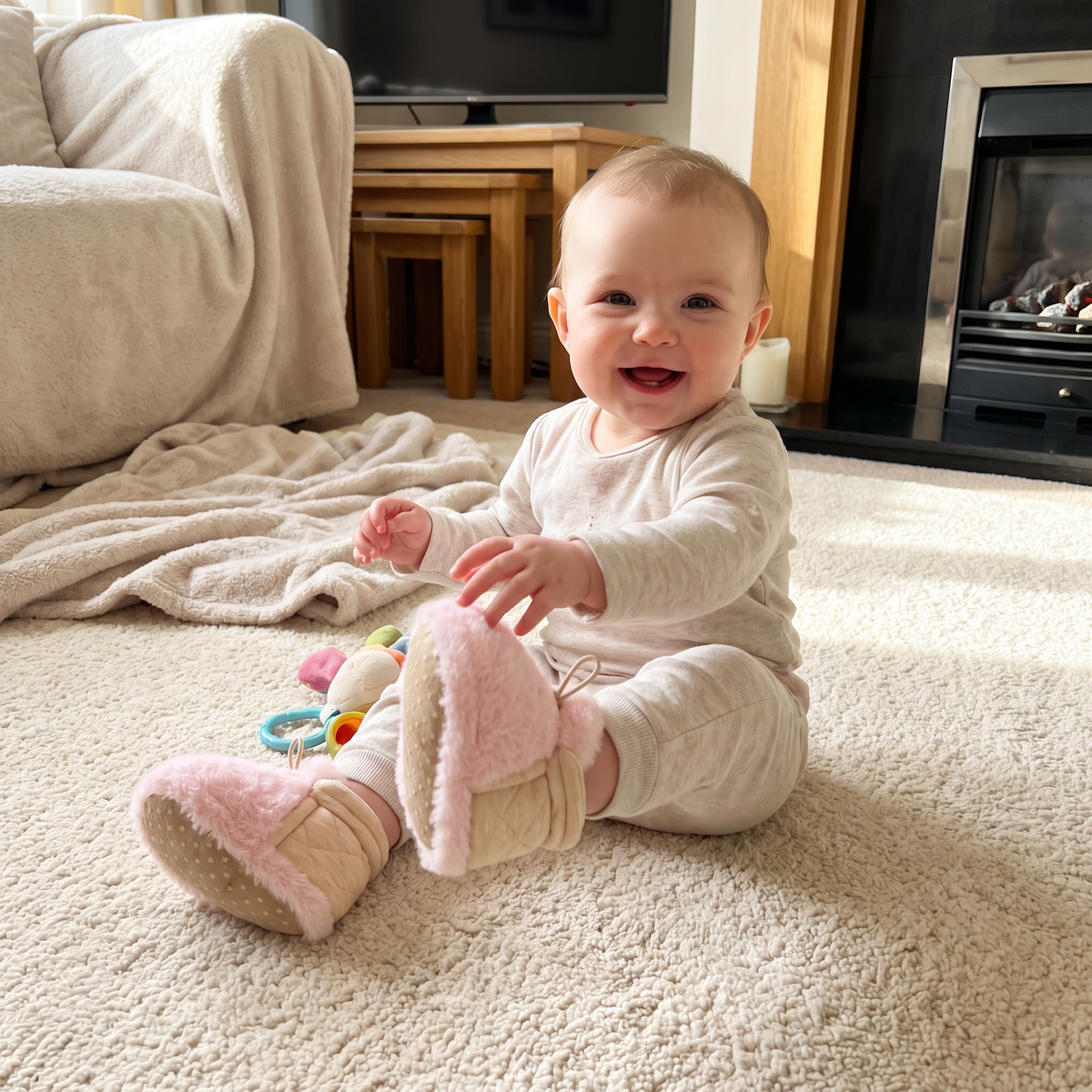 Warm & Cozy Fleece-Lined Cotton Baby Booties with Soft Soles