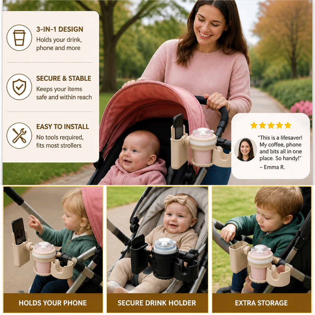 3-in-1 Baby Stroller Cup & Phone Holder