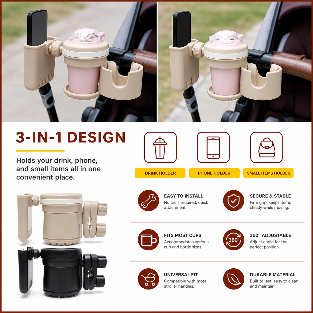 3-in-1 Baby Stroller Cup & Phone Holder