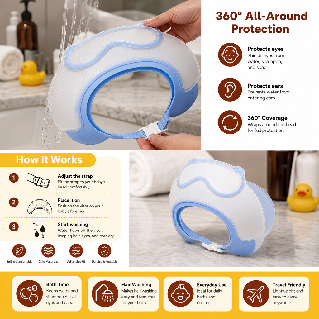 Adjustable Baby Water & Shampoo Visor with 360° Eye & Ear Protection