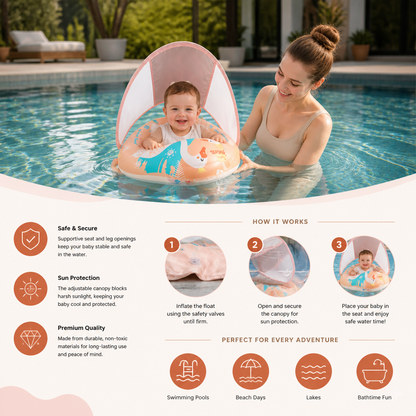 Swan Baby Swim Ring with Sun Canopy – Inflatable Safety Float Seat for Babies