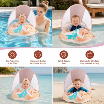 Swan Baby Swim Ring with Sun Canopy – Inflatable Safety Float Seat for Babies