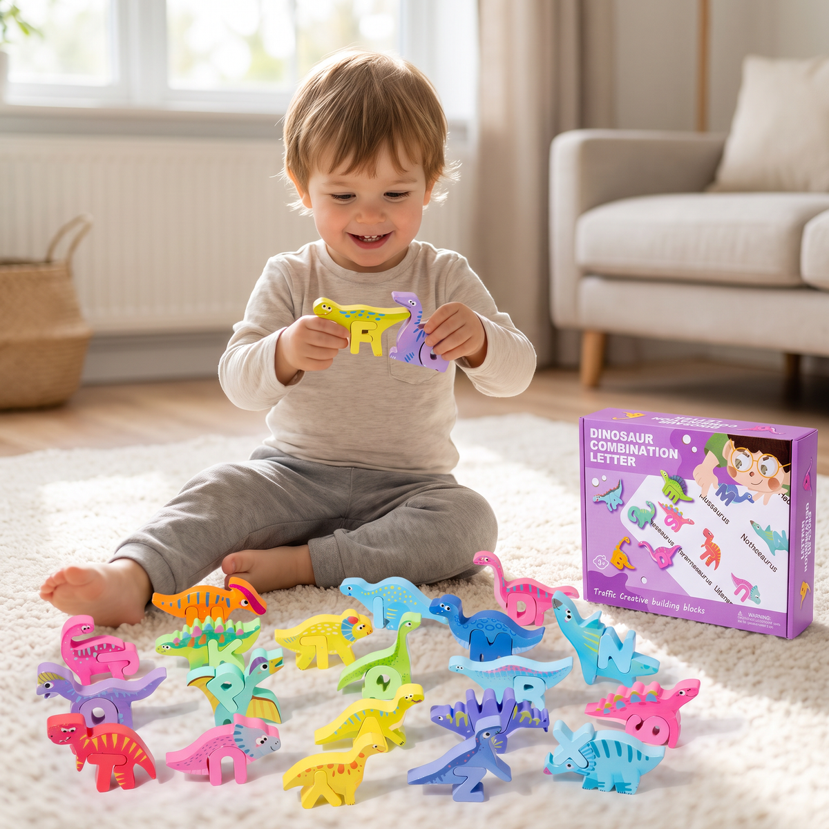 52-teiliges Montessori-3D-Alphabet-Bausteinset