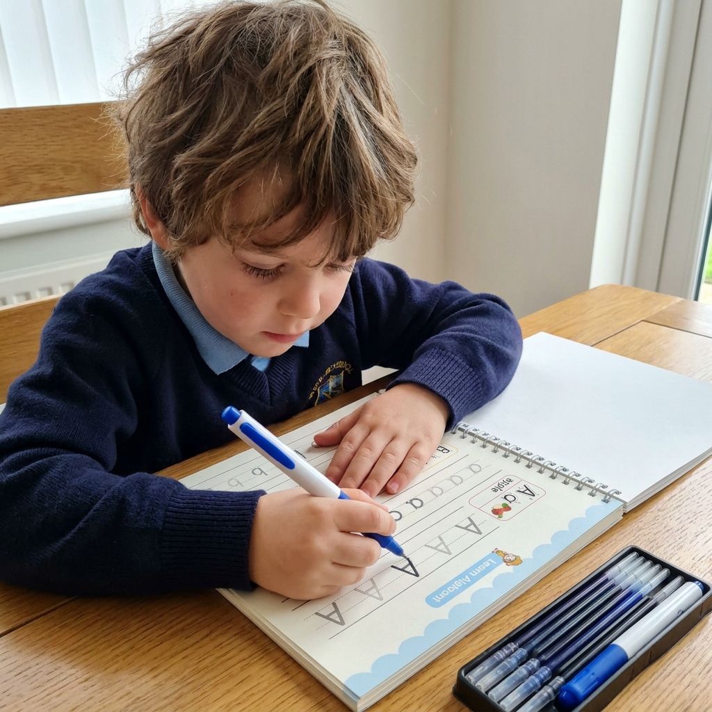 Magic Reusable Grooved Handwriting Practice Books with Disappearing Ink Pens