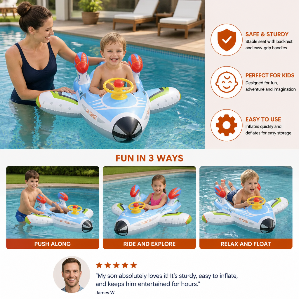 Inflatable Jet Fighter Pool Float with Seat & Steering Wheel