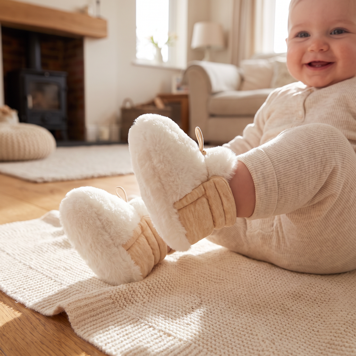 Warm & Cozy Fleece-Lined Cotton Baby Booties with Soft Soles